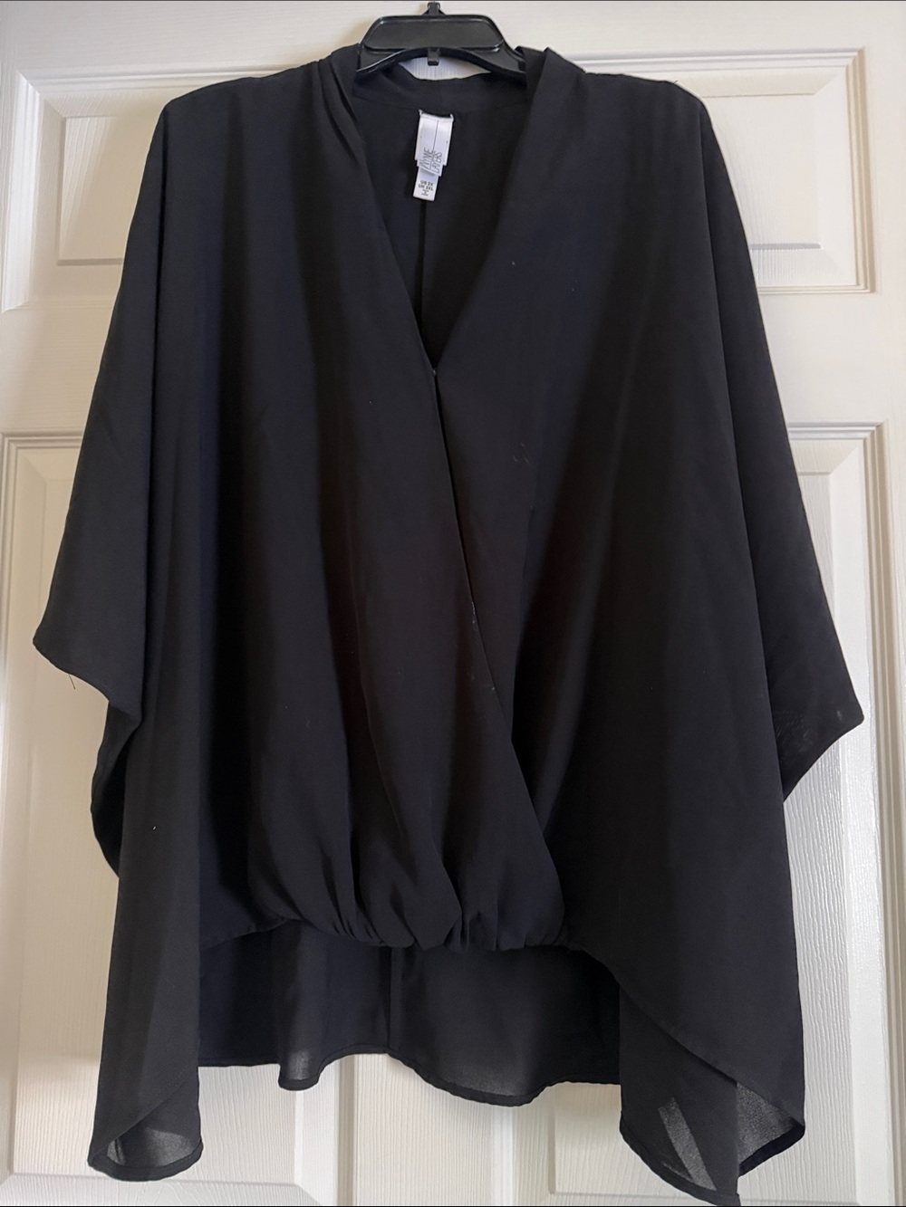 Black Draped V-Neck Tunic Top by Unknown Brand